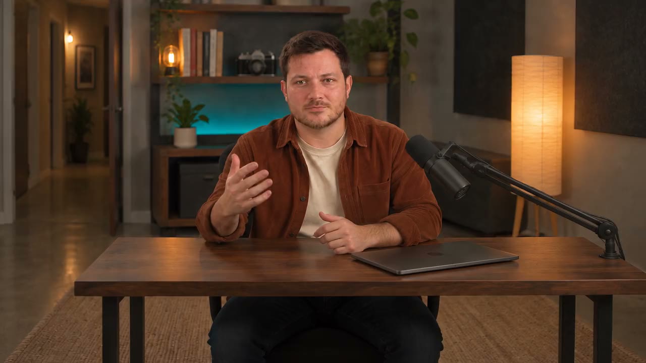 Ein Mann spricht am Schreibtisch in die Kamera, dann schieben ihn zwei Doppelgänger in anderer Kleidung vom Stuhl und übernehmen